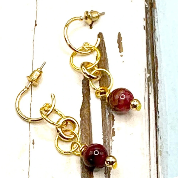 agate spheres drops dangle earrings in gold - Picture 2 of 8